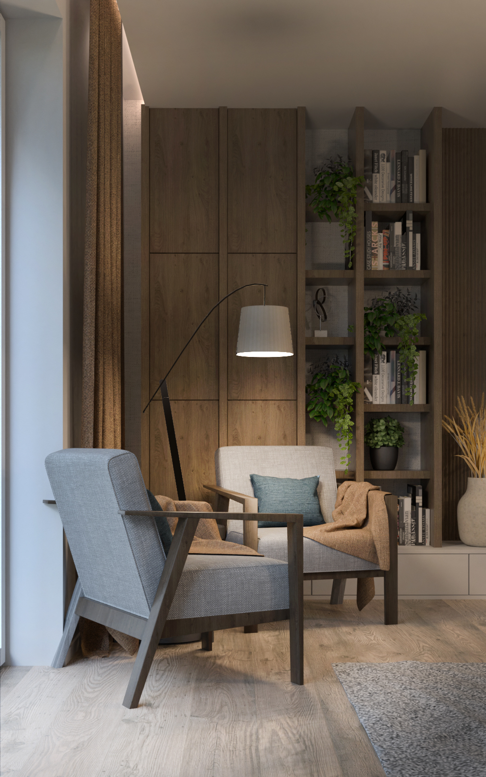 Gdy zapada zmrok, ciepłe, nastrojowe oświetlenie zamienia ten sam kącik w przytulny azyl – bezpieczną przystań, w której można odpocząć po długim dniu.