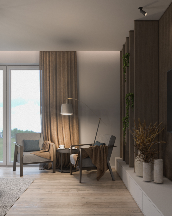 Jasny kącik z wygodnymi fotelami – idealne miejsce na poranną kawę, lekturę ulubionej książki lub chwilę tylko dla siebie.